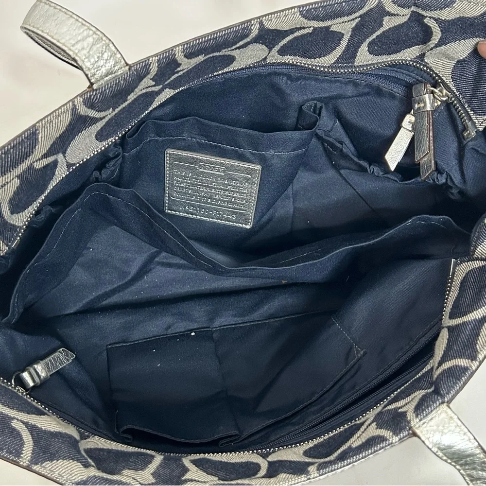 Coach Denim Signature Stripe Tote Weekender Diaper Bag F17443 Large Shoulder Bag